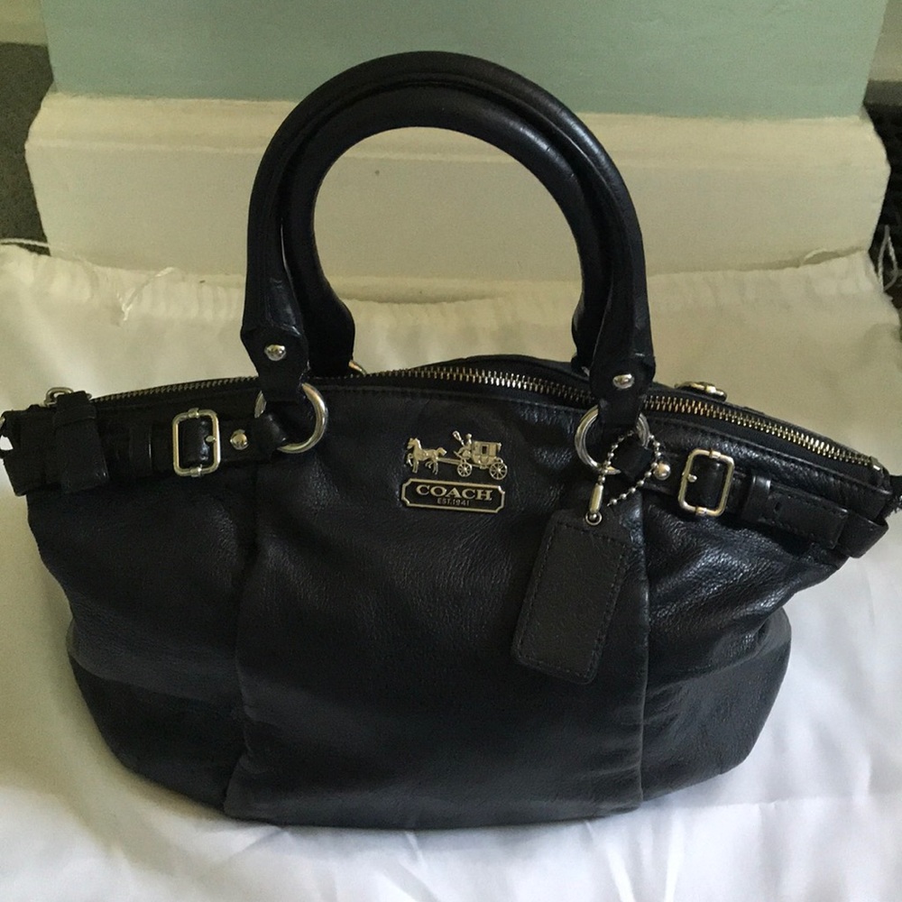 Coach Purse • Black Matte Leather • Bowling Style